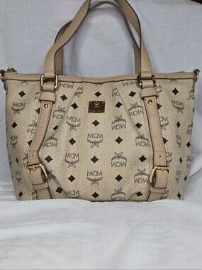 MCM Vintage Visetos Beige/Cream Monogram 2 Way Tote